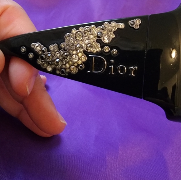Christian Dior Y2K Sunglasses Black Logo Diamond Crystals Rectangle - Picture 9 of 14